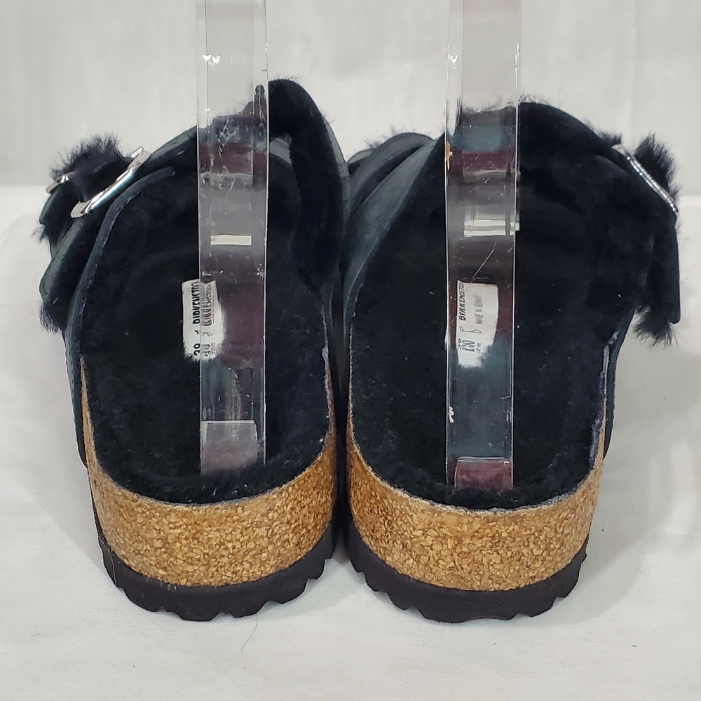 NWOT BIRKENSTOCK Mayari Shearling Natural Leather Oiled Black Size 39 MSRP $160 - Picture 7 of 15